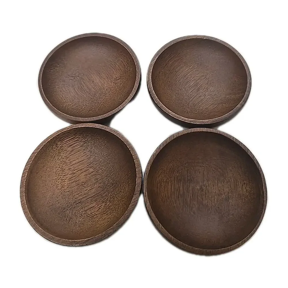 Lot of 4 Vtg MCM‎ Wooden Made in Taiwan Round Jewelry Trinket Pill Box w/out Lid